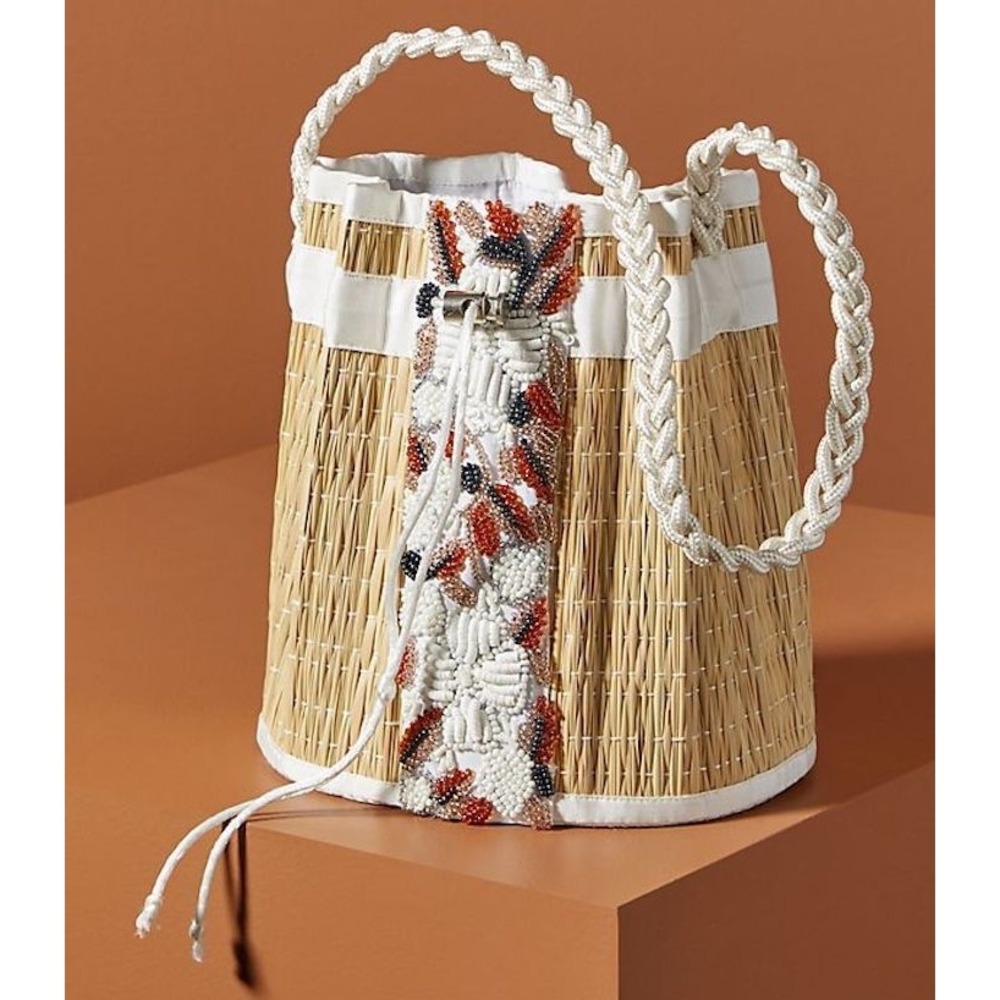 Anthropologie Antik Batik Kazou Mini Bucket Bag in White